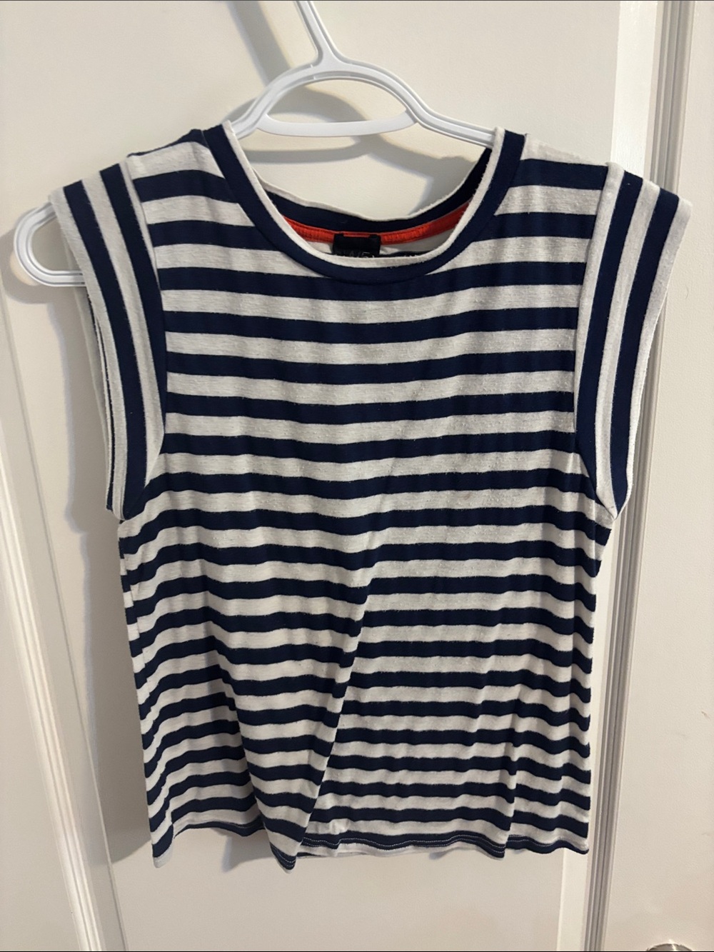W5 Navy & White Striped Cap-Sleeve Tank